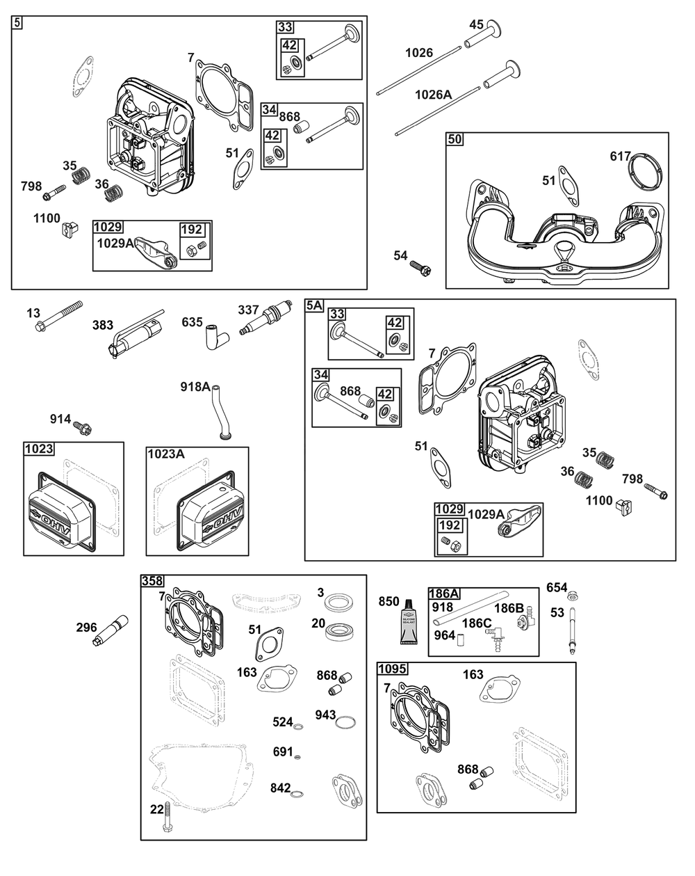 Cylinder Head Group Diagram and Parts List for 40U877-0025-G1  Briggs and Stratton Engine